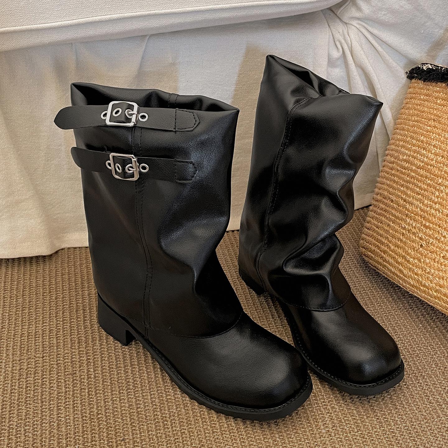 

Fashion trend retro black thick heel Martin boots women s 2025 new summer high-end western cowboy boots 40