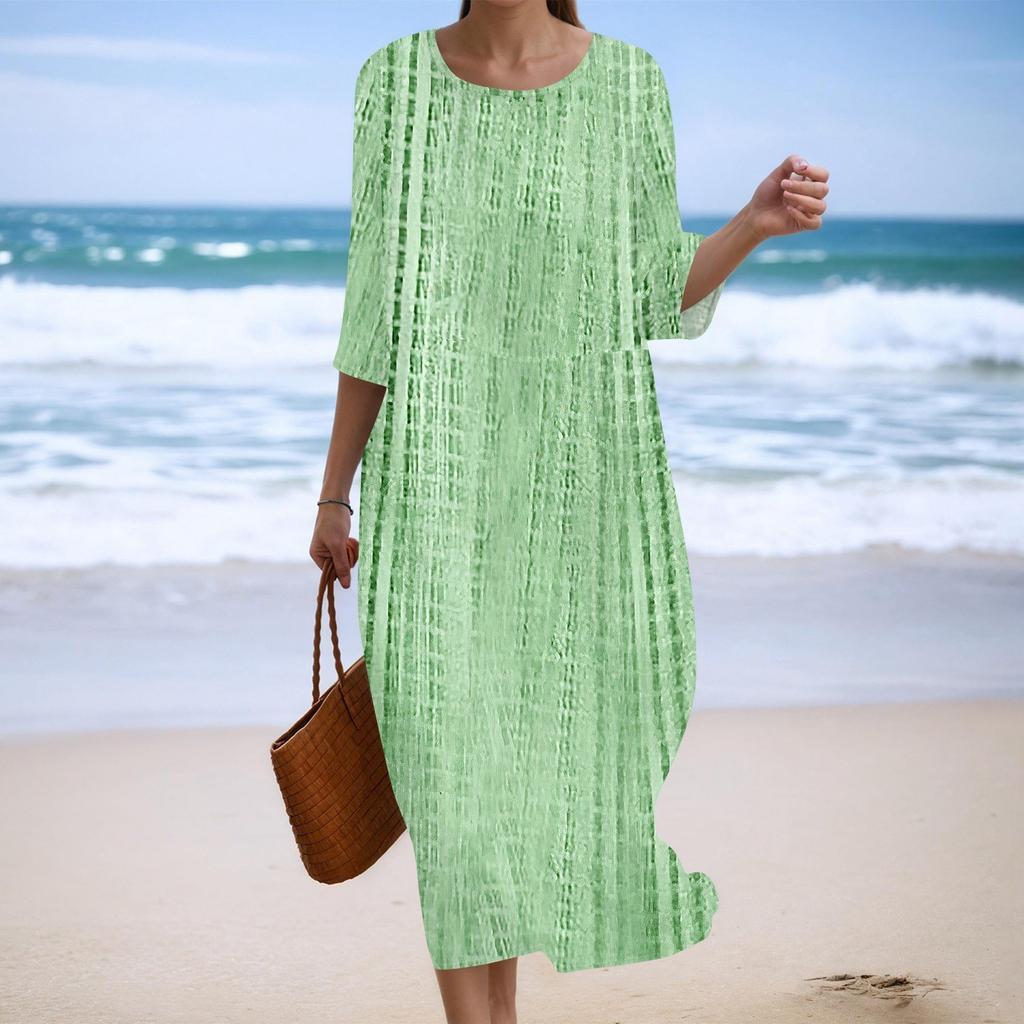 Damen Modisches Bedrucktes Rundhals Siebenviertelärmel Lockeres Kleid