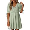 QICED Women's Fashion Summer Spring Solid Color Print Short Sleeve V-Neck Casual Dresses