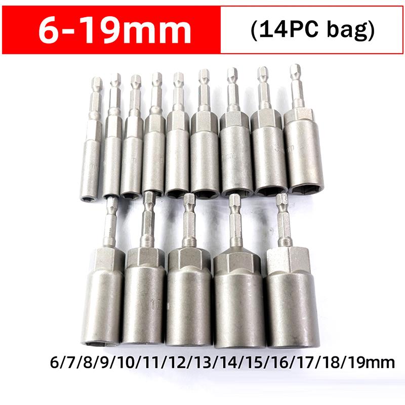 5.5-19Mm Electric Nut Driver Drill Bit Set Impact Socket Adapter Hexagonal Screwdriver Bit Nut Wrench Power Tool Accessories