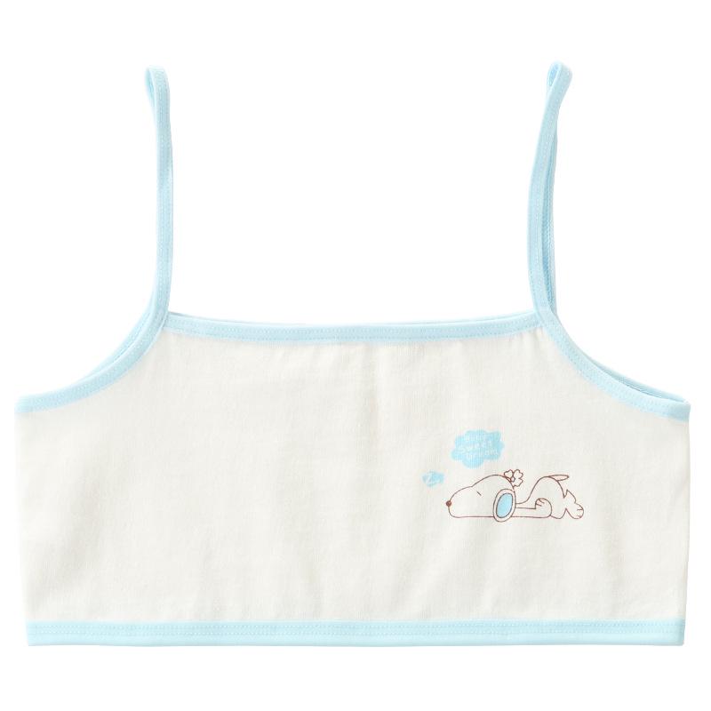 Girls' Cotton Breathable Training Bra - Wire-Free, Cartoon Design, Ages 8-12.