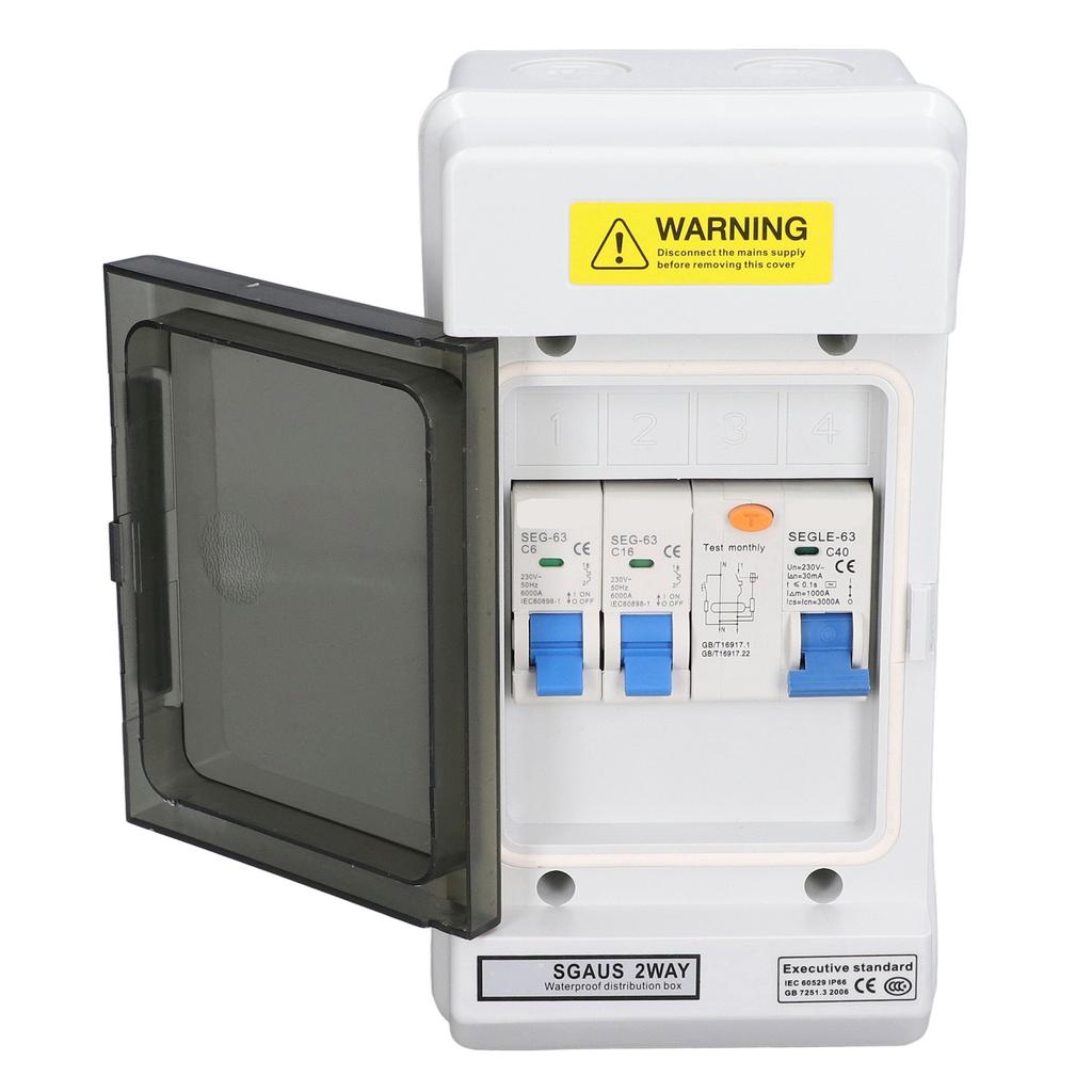 2 Way Circuit Breaker IP66 Mini Leakage Circuits Breakers 40A 30mA RCD+2MCB(6A+16A) 230V AU