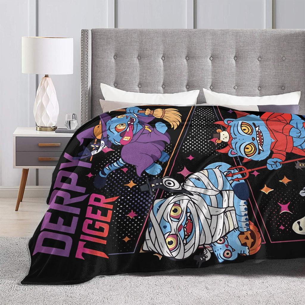 Soft Blanket Picnic Halloween Derpy Tiger Throw Blanket Flannel Bedspread For Living Room Novelty Sofa Bed Cover