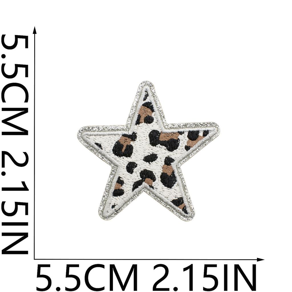 Leopard Print Embroidery Cloth Sticker Grit Leather Five-Pointed Star Patch Sticker Bag With Color Pattern Computer Embroidery Label