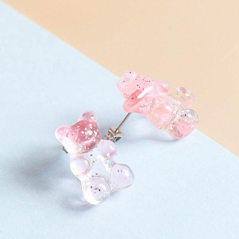 Wholesale Gummy Bears Studs Earrings For Women Teens Girls Gradient Color Sequin Bear Earring Fashion Zircon Birthday Gift