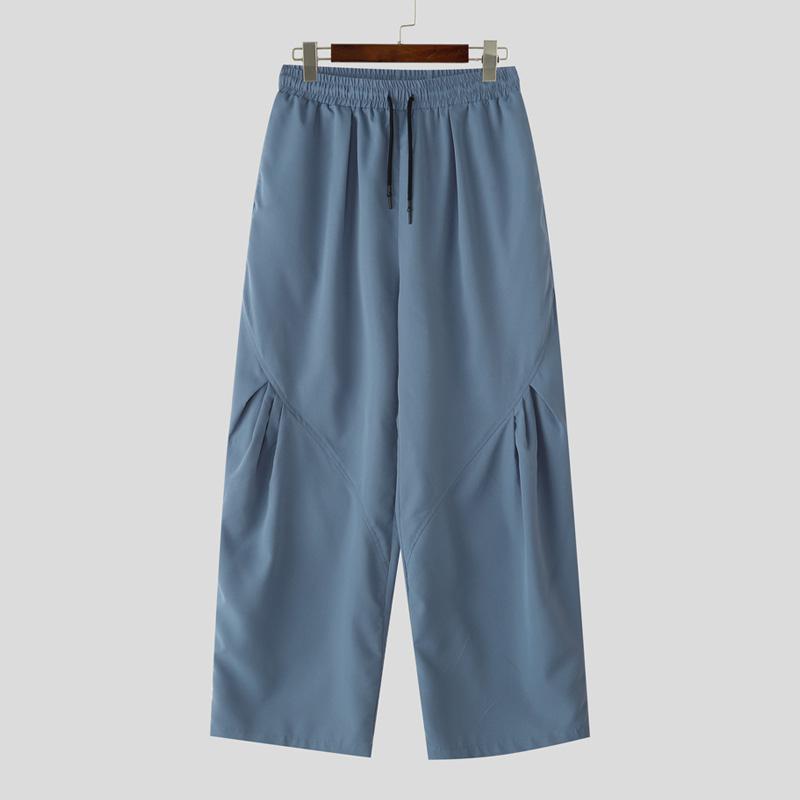 INCERUN Men Elastic Waist Pants Casual Wide Legs Pants Long Trousers