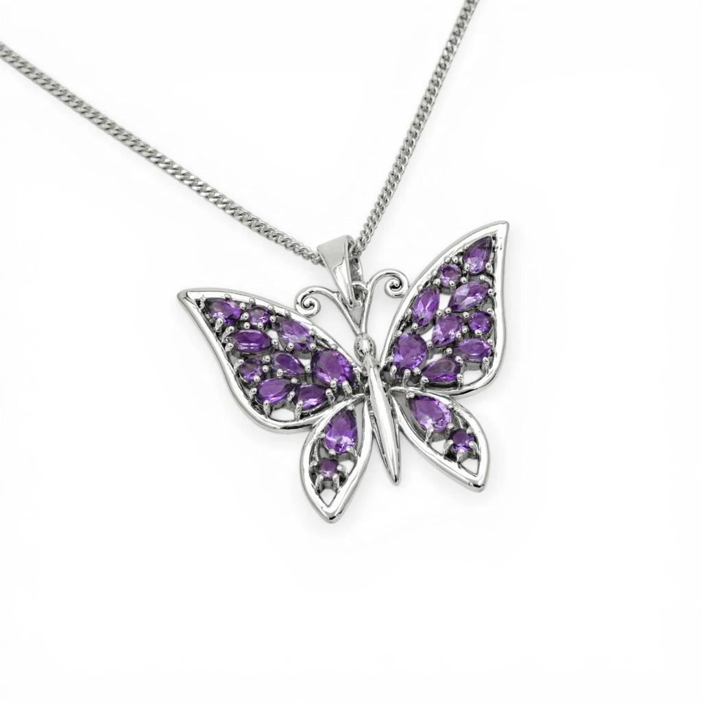 Butterfly charm pendant - 925 silver amethyst gemstone pendant, gift for daughter