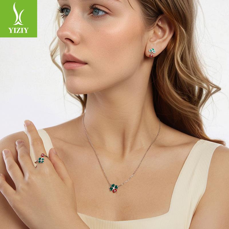 S925 Sterling Silver Spring Four-Leaf Clover Ladybug Jewelry Set Fresh Women'S Niche Light Luxury