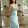 French Style Sexy Diamond-embellished Square Neck Dress Slim Fit High Waist Long Women