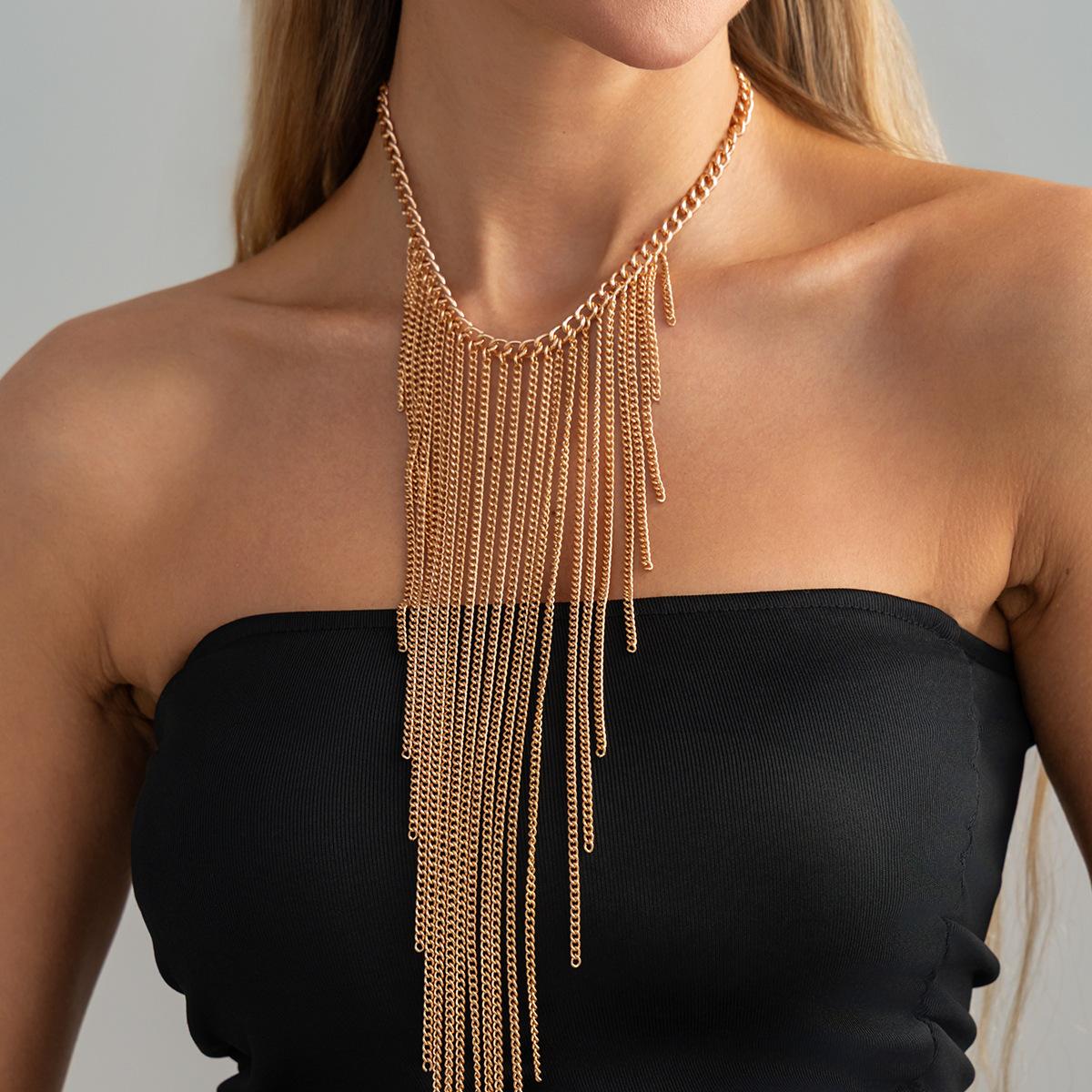 

Exaggerated Personality Multi-layer Chain Long Tassel Women s Fashion Waterfall Chain Necklace