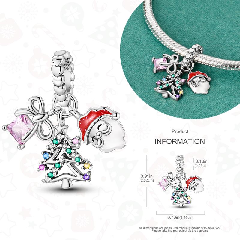 Copper Christmas Charms For Original Bracelet Women Pendant Gift Christmas Tree Santa Claus Snowman Beads Dangle