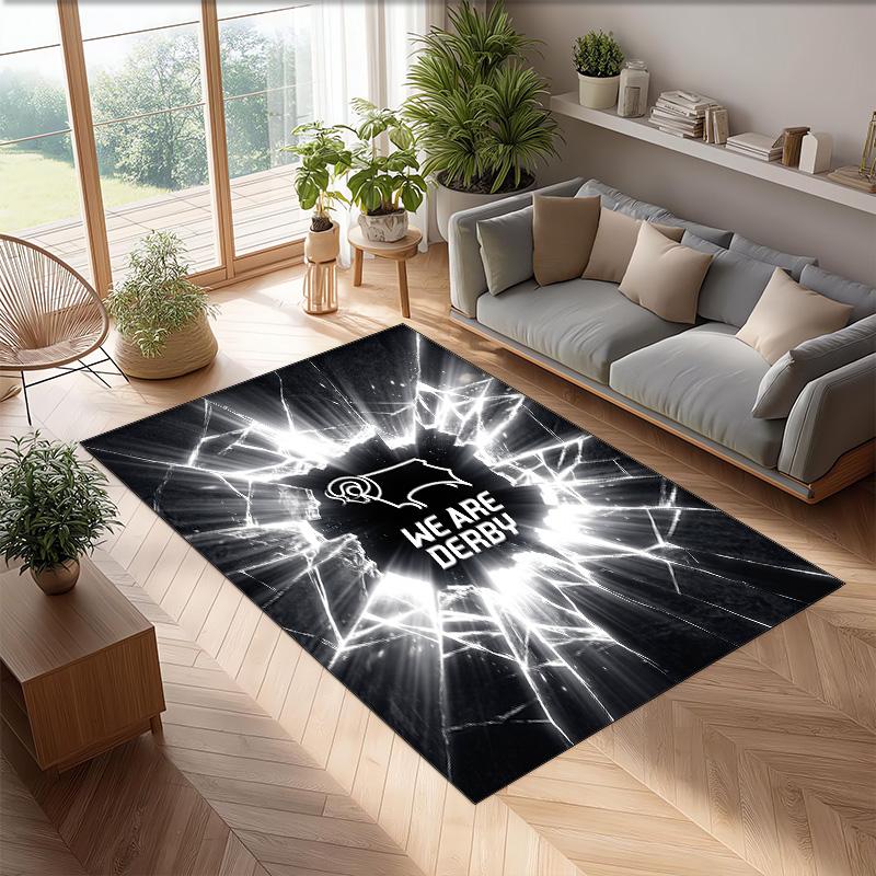 Derby County Football Print Crystal Velvet Rug, Comfortable Water Absorbent Non Slip Indoor Floor Carpet