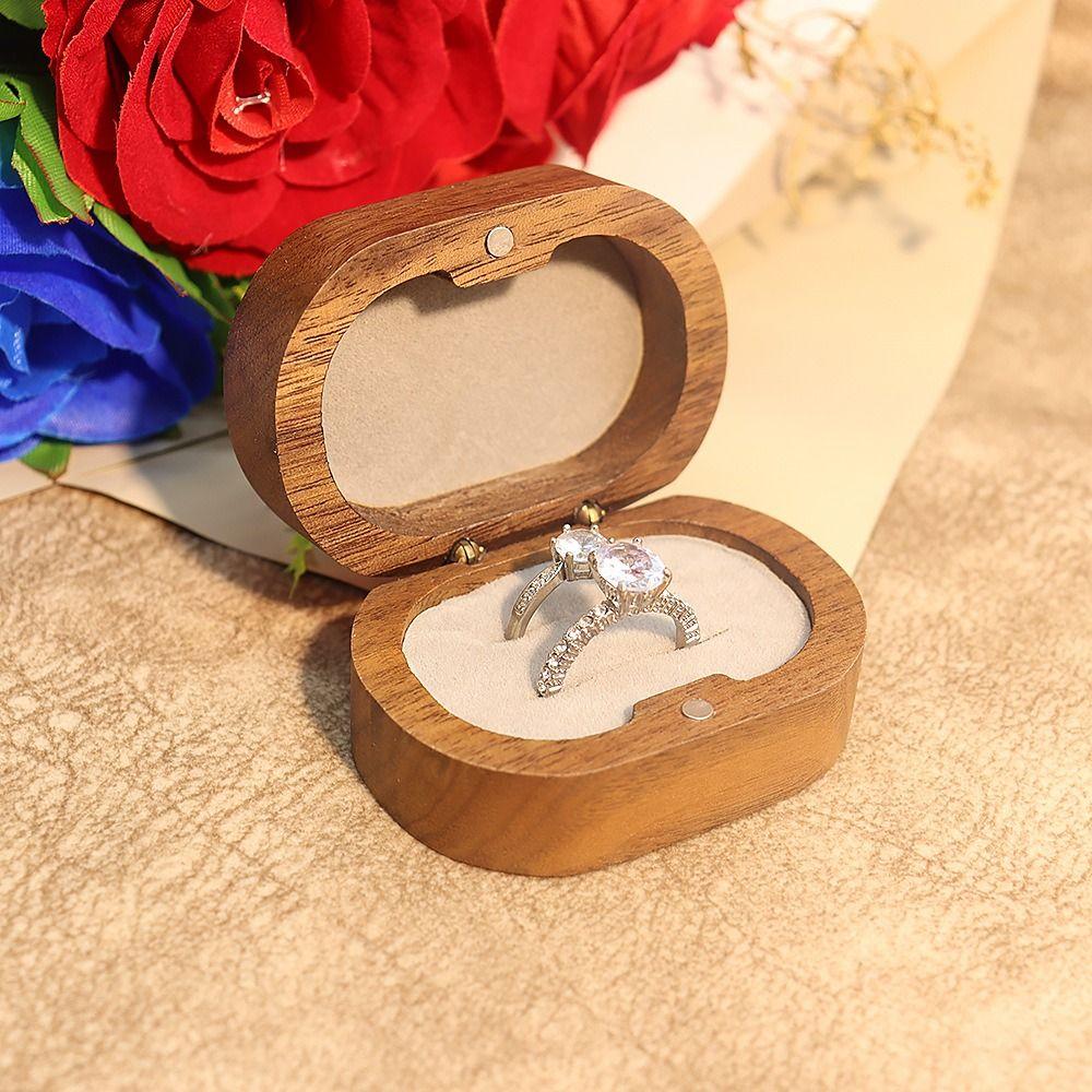Handmade Wedding Ring Box Double Slots Walnut Wood Rings Box Rings Bearer Box  Ring Display