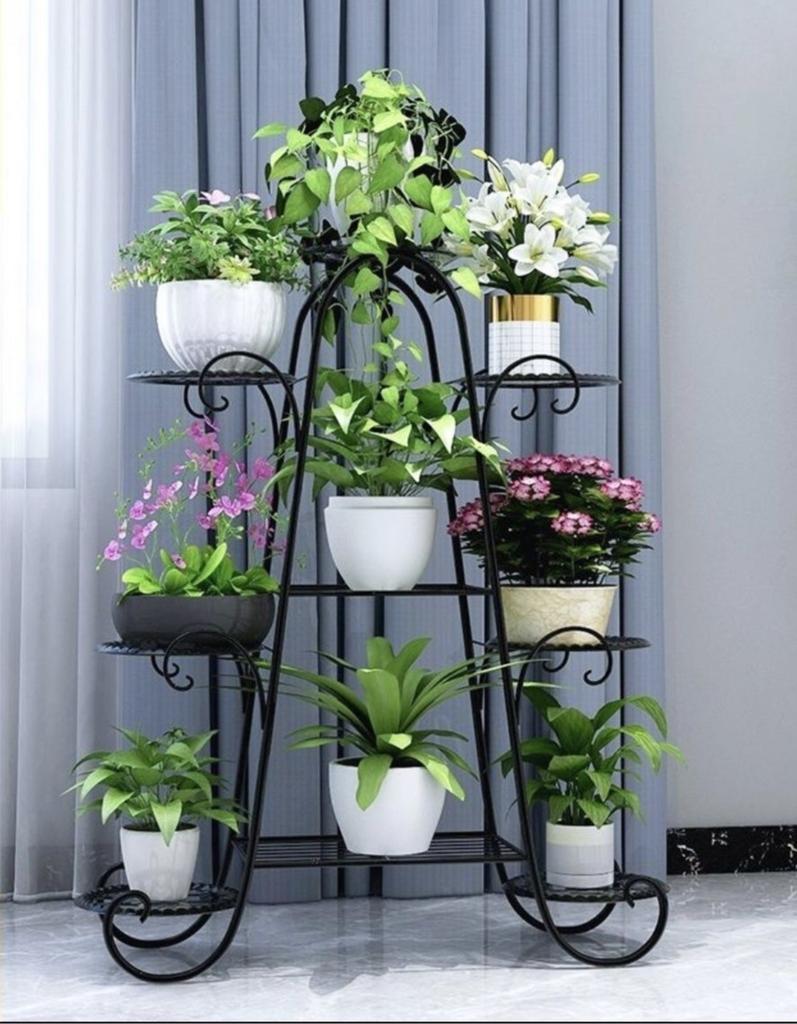 Plant Stand 6 Layer Metal Plant Rack Flower Pot Rack Black Garden Flower Pot Rack for Display Home Balcony Terrace