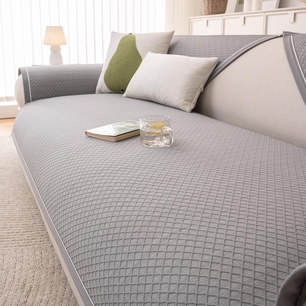 Summer Day Ice Silk Sofa Cushion Cover 2025 New Solid Color Non-slip Cool Sofa Mat Cover Cloth Towel Light Luxury