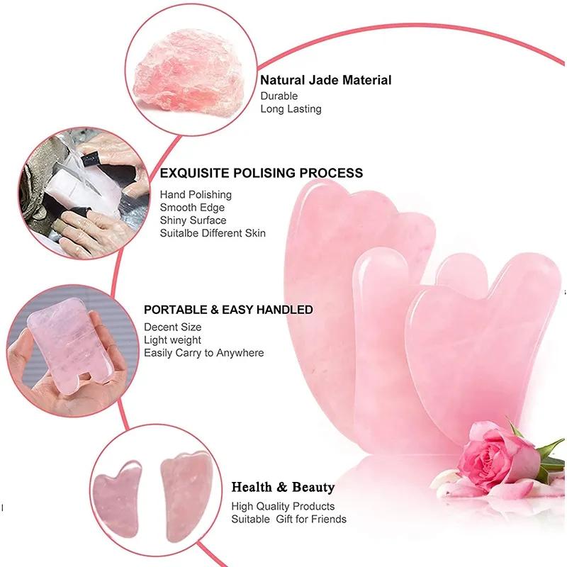 Rose Quartz Jade Gua Sha Board Acupuncture Massage Natural Face Lifting Stone Guasha Scraping Facial Gouache Pink Quartz Massage