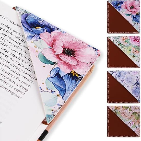 4 Pieces Leather Bookmarks, Cute Book Accessories for Reading Lovers, Page Markers for Women Men Kids Students Teachers Retirement Birthday Gift