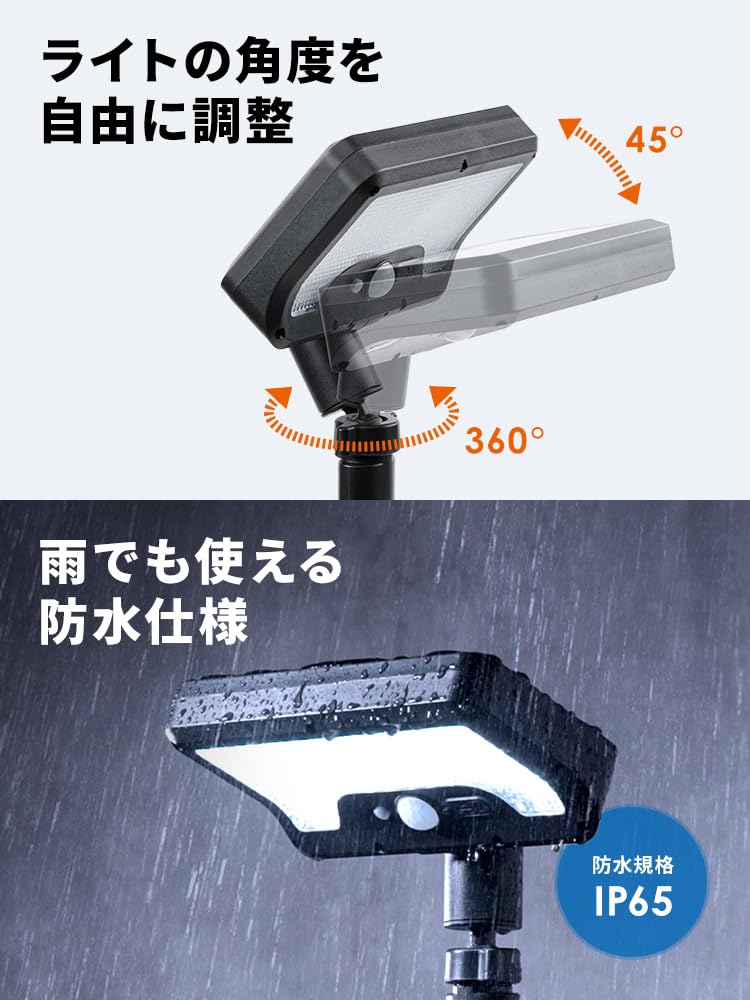 E-Supply Clip-on Sensor Light, Solar Powered, LED, Outdoor, IP65 Waterproof, Motion Sensor, USB Charging, Adjustable Angle, No Wiring Required, for Fe