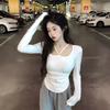 Pure Desire Sexy Sweet Hot Girl White Long-sleeved T-shirt Bottoming Shirt Women's Spring and Autumn Design Sense Chic Neck Short Top