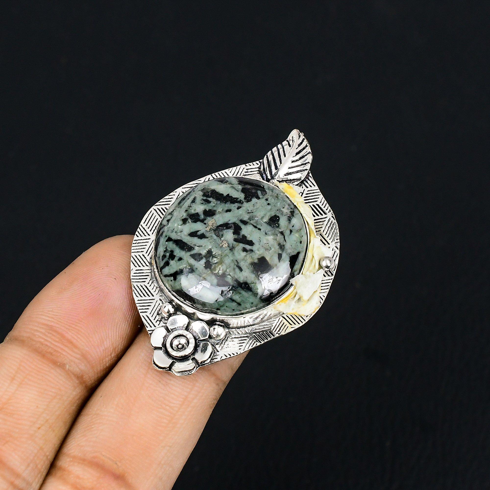Natural Star Galaxy Jasper 925 Silver Promise Flower Ring Size 6.5 For Girls 6.5