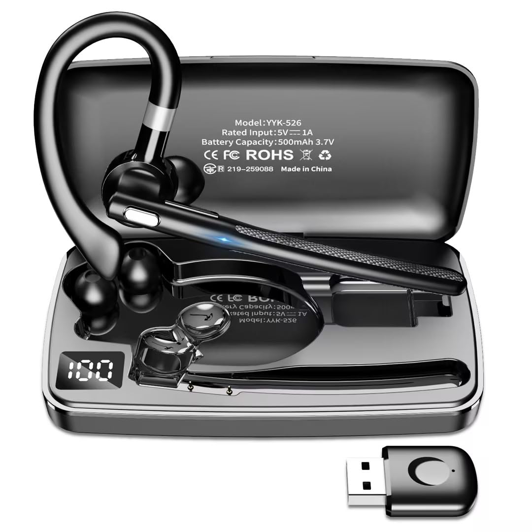 

[Новая Bluetooth-гарнитура 2025] YYK-526 Bluetooth 5.4 Наушники, Одно ухо, Более 100 часов непрерывного использования, Беспроводной заушный крючок, Зарядный кейс 500 мАч,