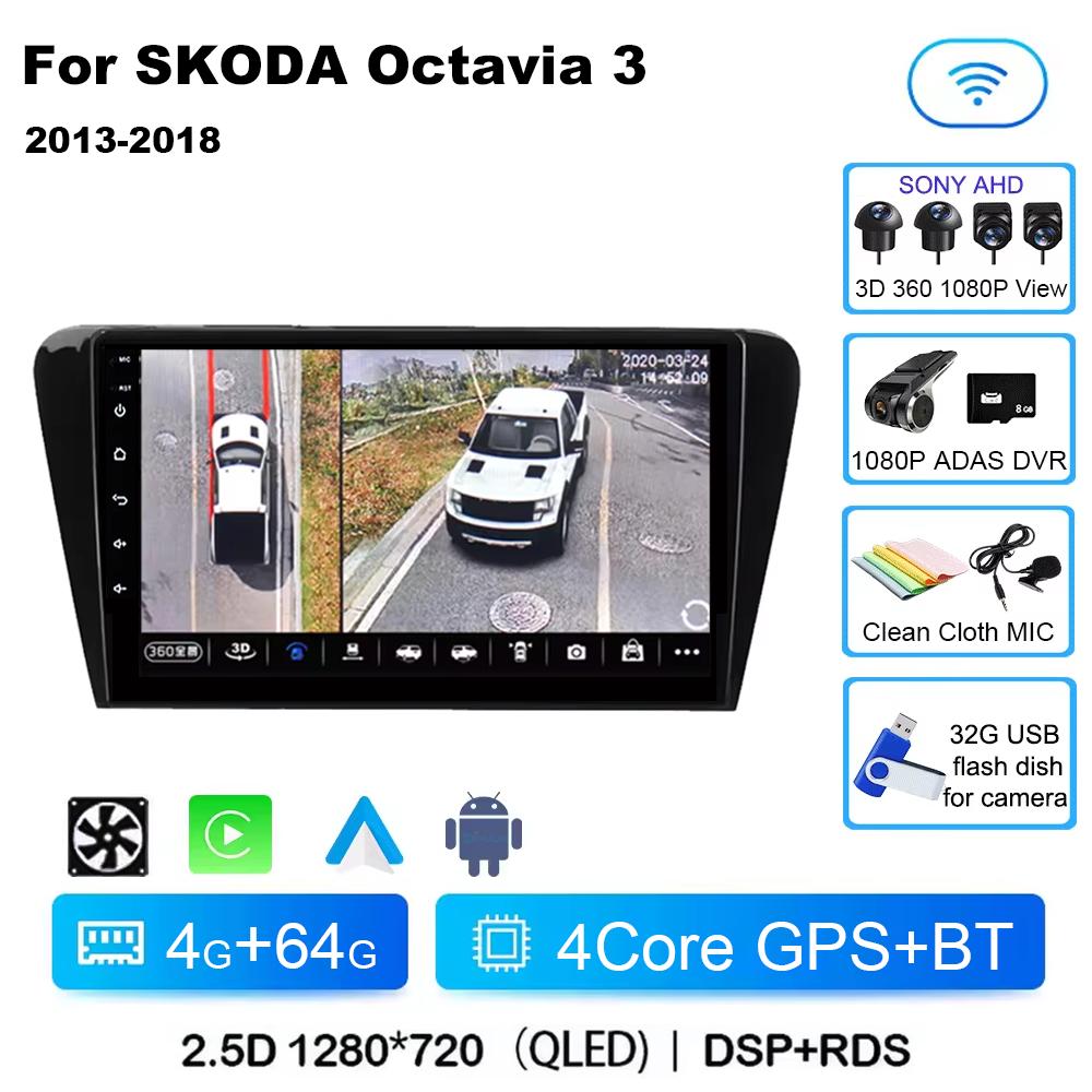 Android 14 Car Multimedia Player For Skoda Octavia 3 2014 2015 2016 2017 2018 2019 Qualcomm Radio Carplay Android Auto 4G+Wifi
