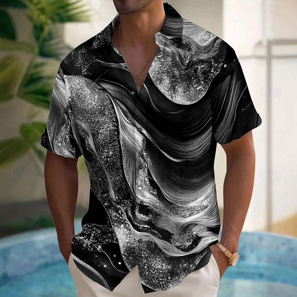 Herren Luxus Abstrakt Marmor Hemd Button-Up Hemd Kurzarm Mode Lässig Urlaub Feiertag Streetwear