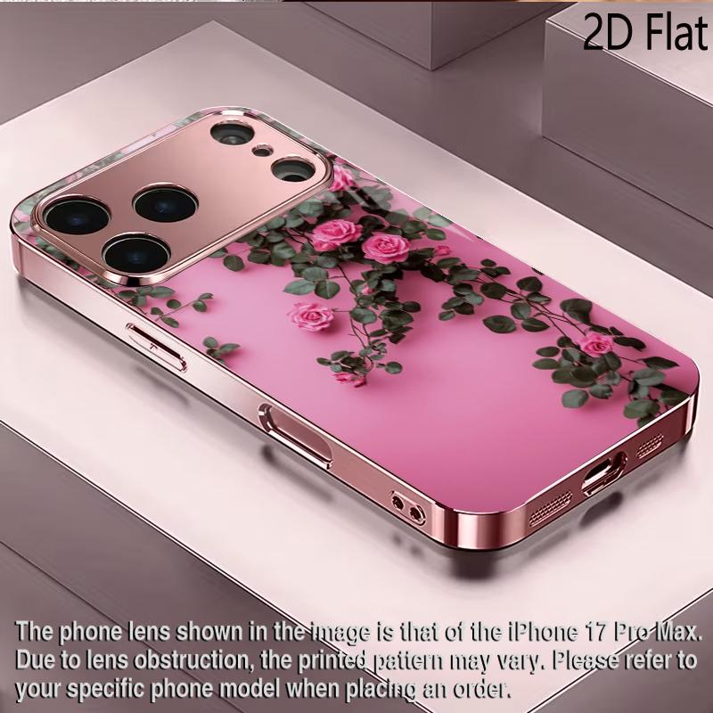 oseVine 2DFlat For iPhone17 18 16 15 14 13 12 11 Pro Max XS XR 8 7Plus Phone Cover Shockproof Protective Back Cover