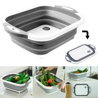 Klappbares Schneidebrett mit tiefem Rillendesign, schimmelhemmend, rutschfest, leicht zu reinigen, multifunktionaler Abtropfkorb