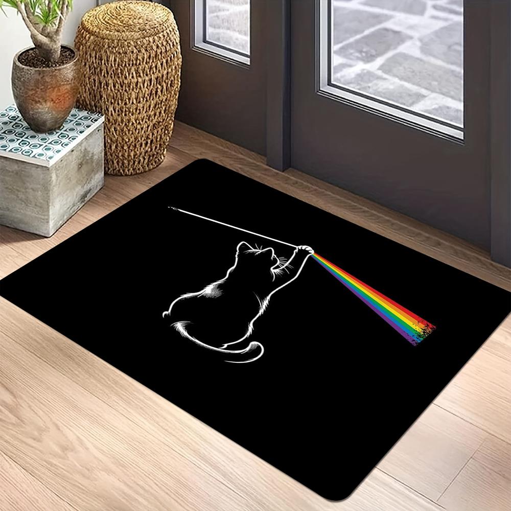 Funny Rainbow Kitten Effect Printed Door Mat Anti Slip and Easy To Clean Suitable for Placing At Home Bathroom Bedroom Door Mat 40cm x 60cm