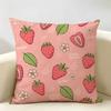 Cute Strawberry Girl Pink Cushion Cover Natural Linen Organic Fabric DoubleSided Printing Room Sofa Decor Pillow Case