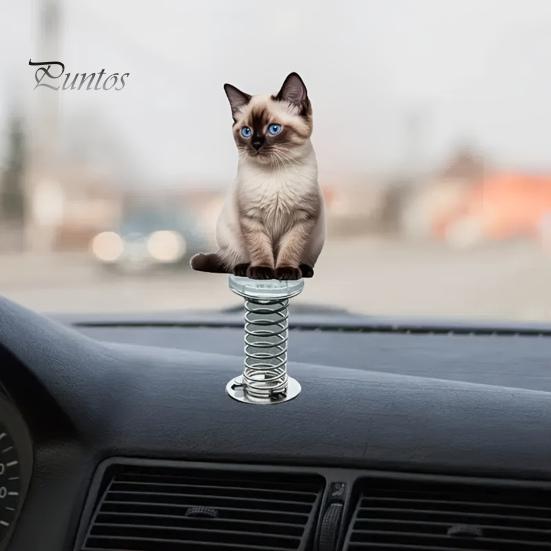 Süßes Geschenk für Katzenliebhaber Auto Armaturenbrett Dekorationen mit Feder-Wackel-Design, 2D Flache Acryl Kätzchen Lebendige Figuren Ornamente, Stabil Selbstklebend