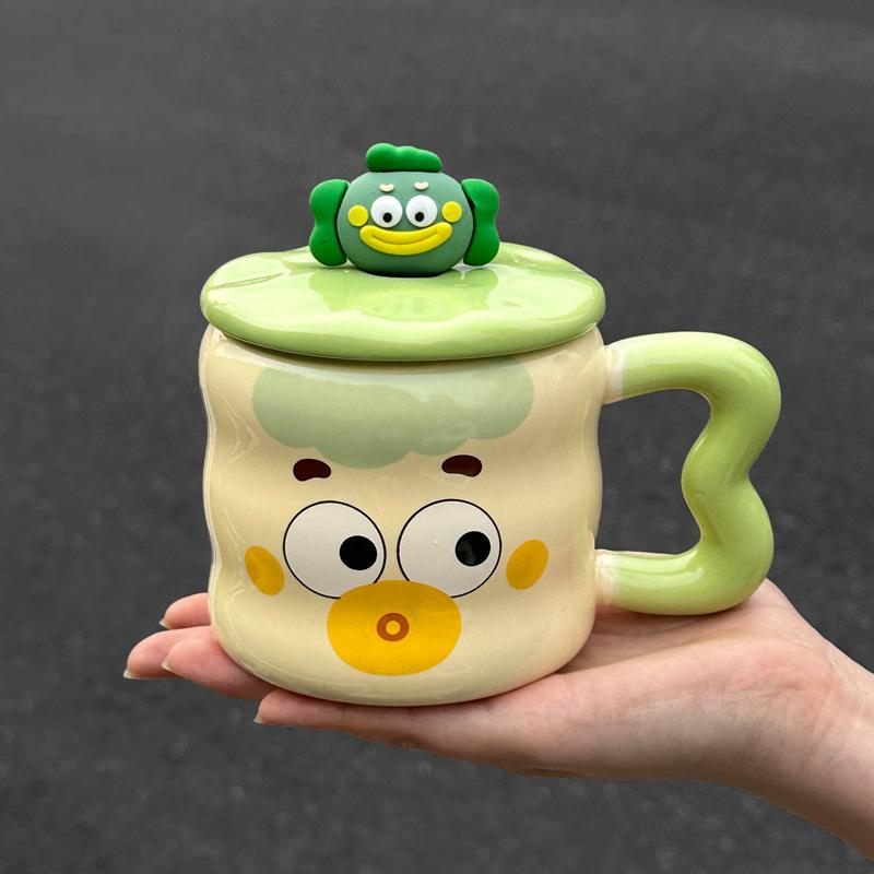 High Looking Cute Ceramic Cup with Lid Spoon for Girls Coffee Mug Large Capacity Water Cup Birthday Gift