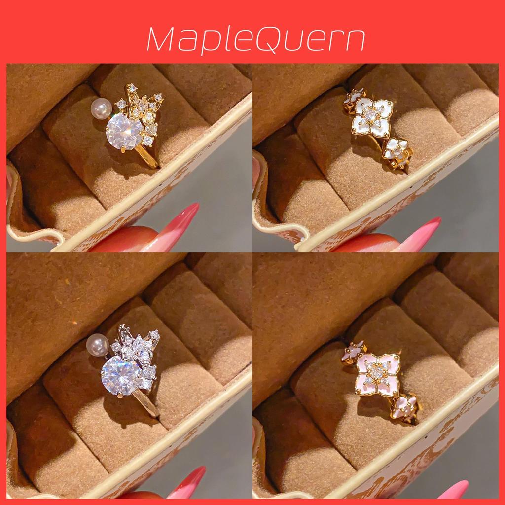 Floral Zircon Gemstone Gold Plated Open Ring For Women Elegant Hand Jewelry