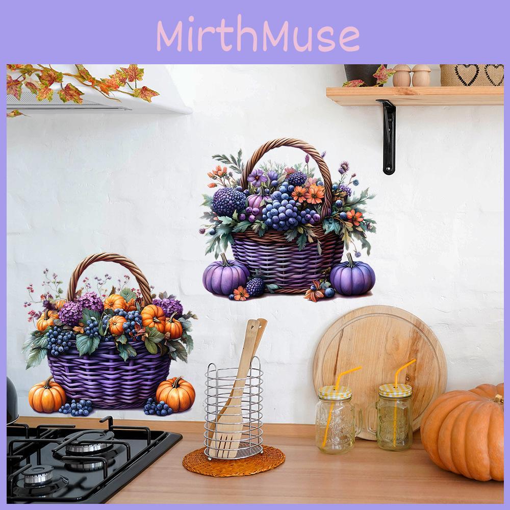 Pumpkin Flowers Halloween Fruit Basket Glass Showcase Home Decor Stickers Wall