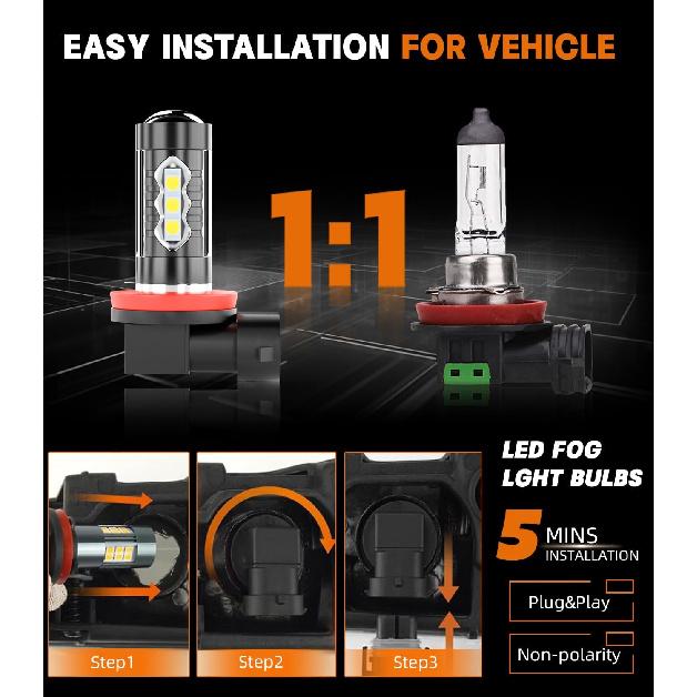 3000K Желтые светодиодные лампы противотуманных фар H11 H8 для Honda Pilot 2006-2018, Светодиодные лампы противотуманных фар, Сверхъяркие, 3000K Золотисто-желтые, Запасные лампы