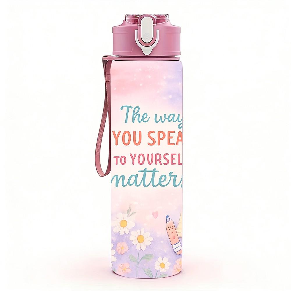 1PC Thank You Mom Pastel Art 750ml Color Plastic Sports Water Bottle Leakproof Flip Straw Lid Suitable for Sports Office Home Use