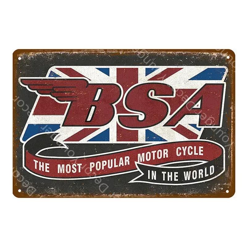 Retro BSA Motorcycles Metal Plate Norton Indian Tin Signs Vintage Metal Poster Garage Decor Club Pub Bar Wall Decoration YJ175