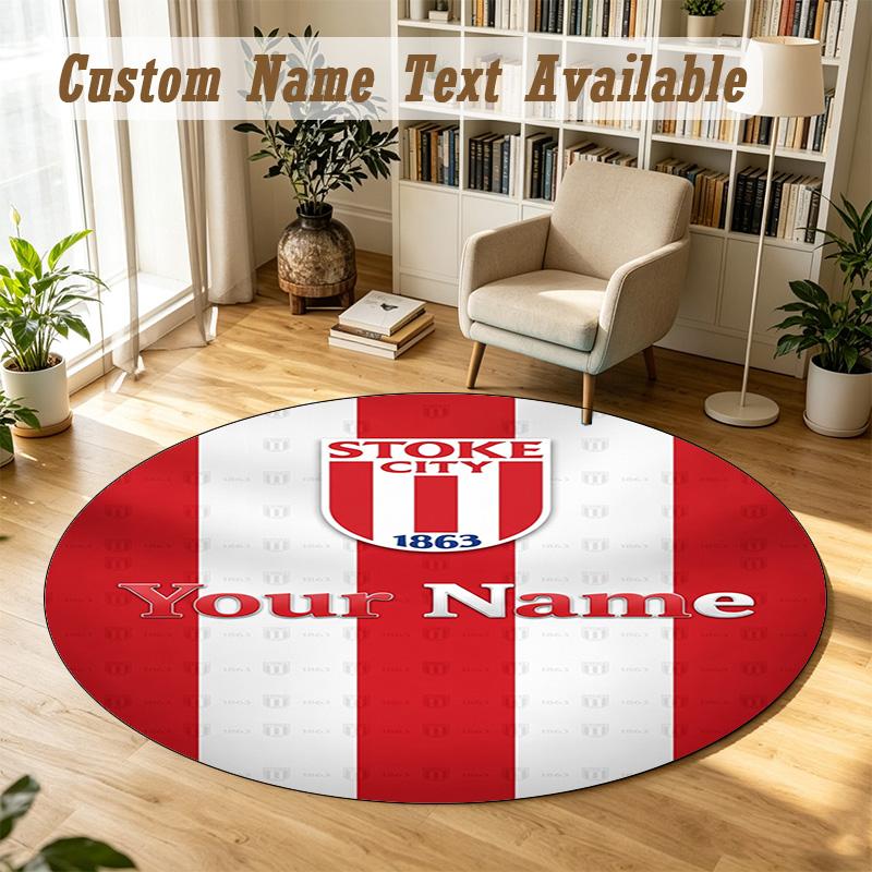Round Rug Custom NameStoke City FC Pattern Non Slip Carpet Home Floor Decor