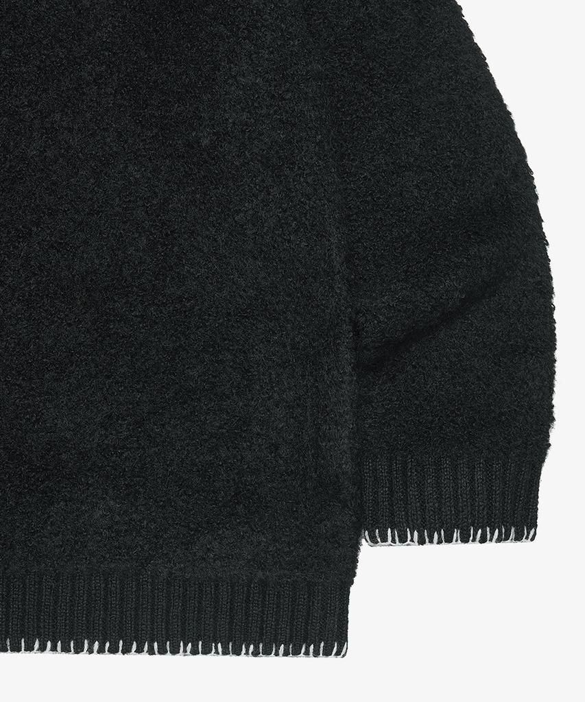 GOLDEN SUNSHINE Wool Boucle Round Neck Cardigan_Black