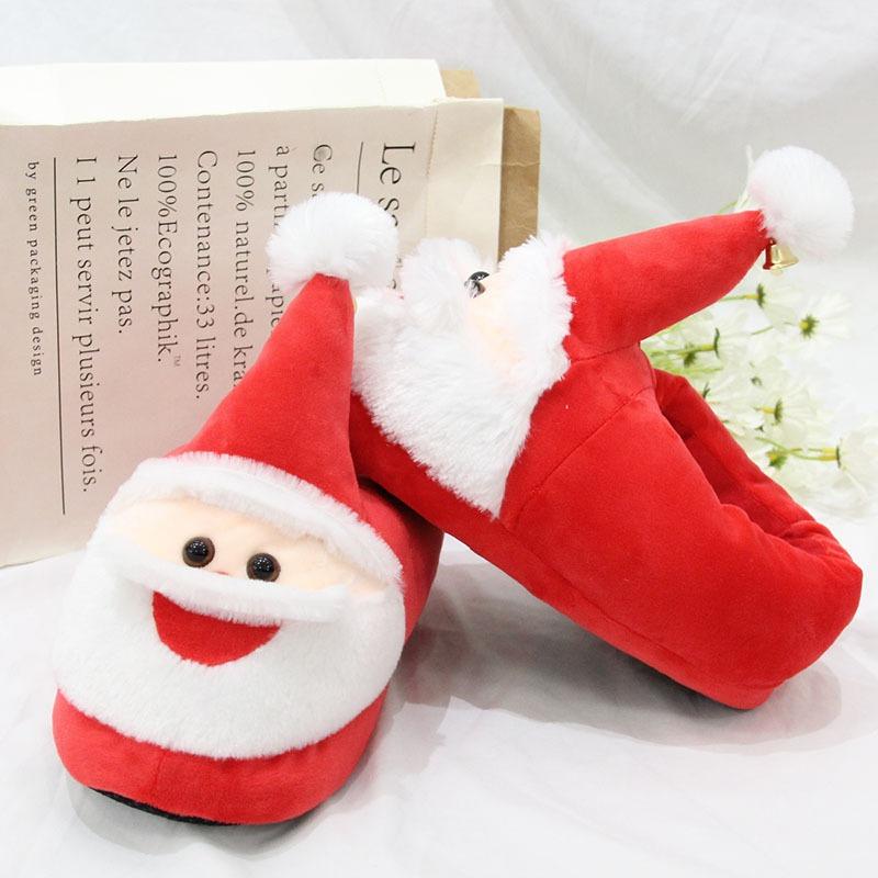 Cartoon Santa Claus Plush Slippers Home Holiday Cotton Shoes Bag Heel Warm Shoes Home Shoes Christmas Gifts Women