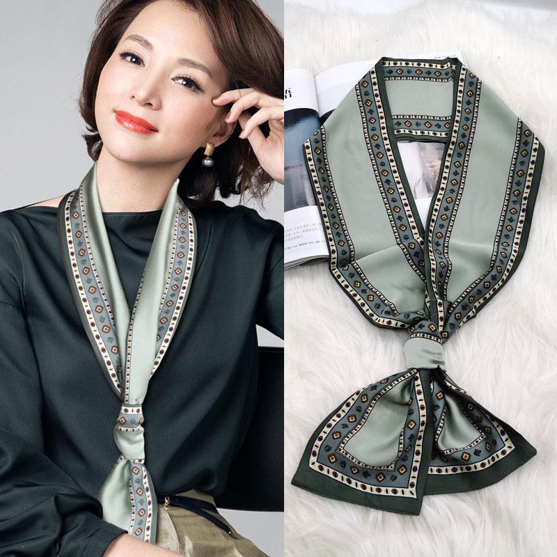Luxury Design Women Summer Long Silk Scarf Hair Headband Foulard Skinny Bag Scarves Neckerchief Lady Shirt Decorative Streamers