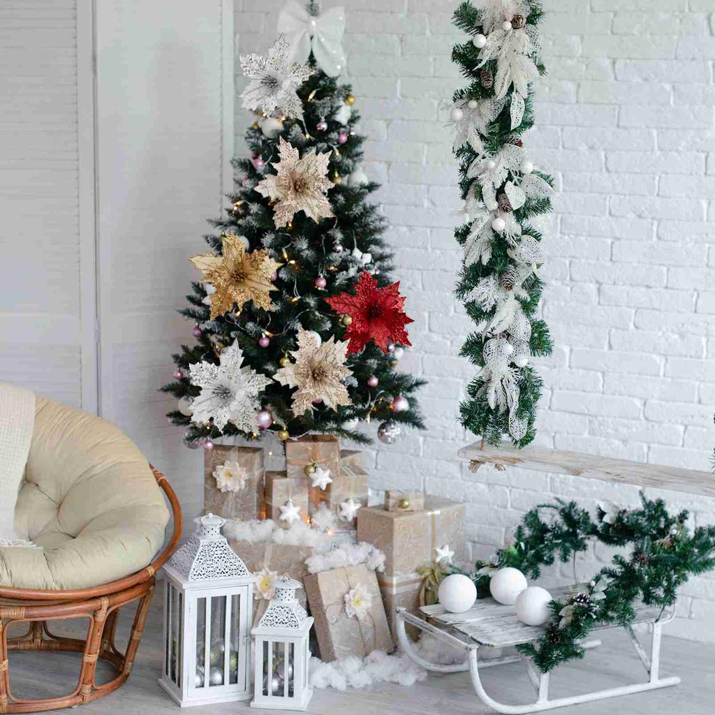 Glitter Flower Decor Simulated Xmas Tree Flower for Holiday Party Height 25cm Diameter 20cm