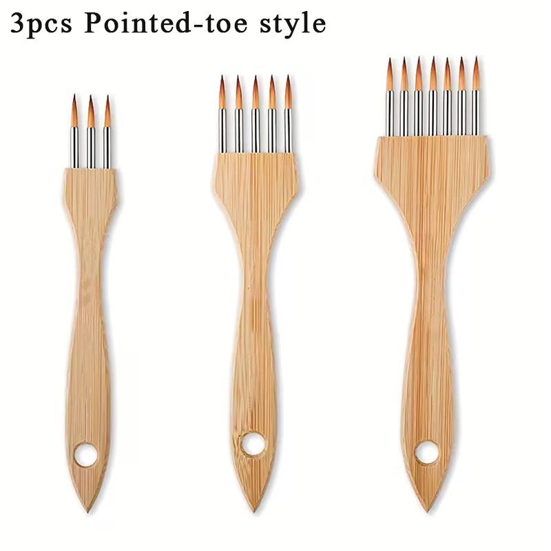 Round/Flat Multi-Tooth Comb Brush Nylon Wool Bamboo Handle Watercolor Brush Painting Supplies Art Stationery Acrylic Paint Brush