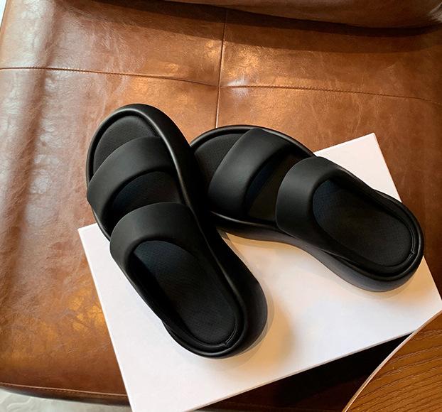 

Whole sheepskin~ Thick bottom heightening leather bread casual muffin one-word slippers, summer women s beach cool slippers 35