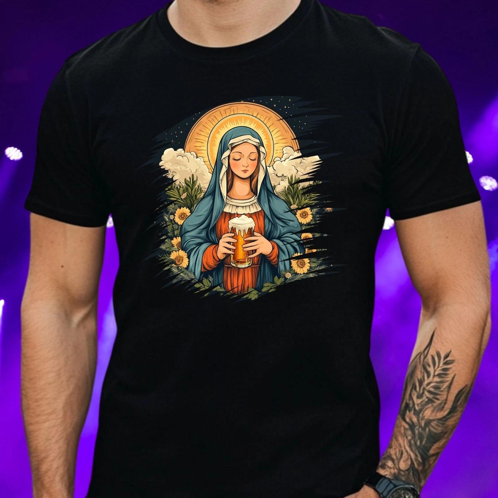 T-Shirt Herren Jungfrau Maria mit Bier Motiv Baumwolle Größe S bis 5XL XXXXL