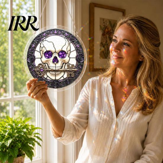 Reusable Halloween Hanging Sign Acrylic Puzzle Decor, 2D Ghost Pumpkin Skeleton Sign, Faux Window Decal Stained Glass Spooky for Party Home