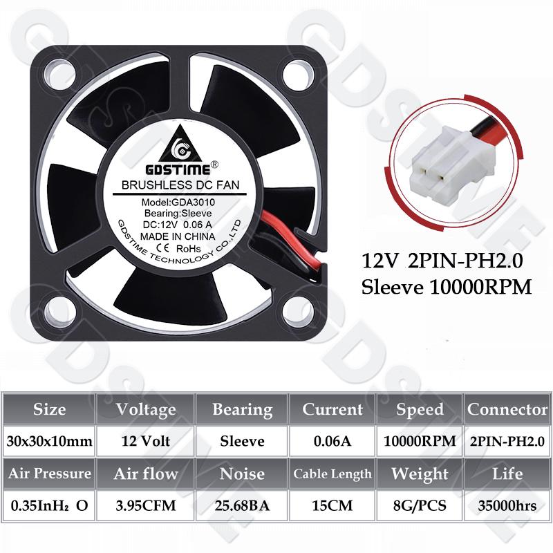 GDSTIME 3010 Fan 24V Ball Bearings Brushless Fan 30x10MM 12V 5V Cooling Fan 30MM Micro Fan for Car Lamp,3D Printer Part Cooling Fuel Injectors 6