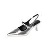 699-112 Fashion pointed head color matching light mouth high heels women's new French fairy style empty silver stiletto shoes