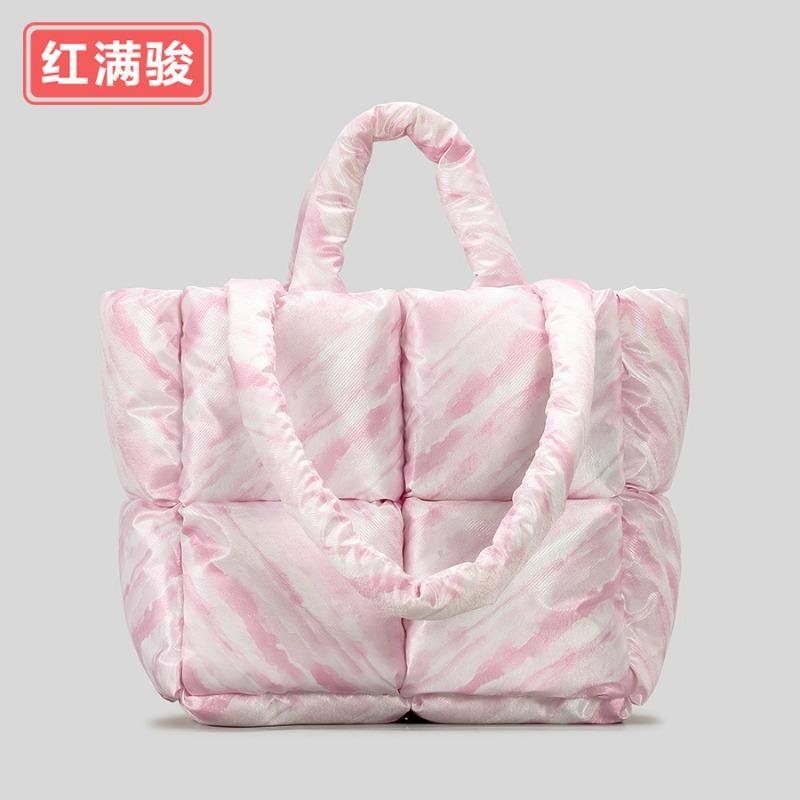 New Down Bag Cotton Clothes Handbag Women's Soft Checkered Filled Cotton Shoulder Bag Fashionable and Simple Tote Bag
